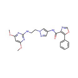 COc1cc(OC)nc(NCCn2cc(NC(=O)c3ncoc3-c3ccccc3)cn2)n1 ZINC000201570443