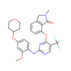 COc1cc(OC2CCOCC2)ccc1Nc1ncc(C(F)(F)F)c(Oc2cccc3c2C(=O)N(C)C3)n1 ZINC000146003821