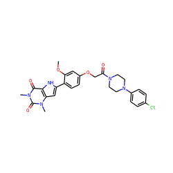 COc1cc(OCC(=O)N2CCN(c3ccc(Cl)cc3)CC2)ccc1-c1cc2c([nH]1)c(=O)n(C)c(=O)n2C ZINC000029058773