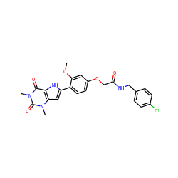 COc1cc(OCC(=O)NCc2ccc(Cl)cc2)ccc1-c1cc2c([nH]1)c(=O)n(C)c(=O)n2C ZINC000013678878
