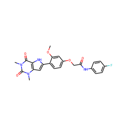 COc1cc(OCC(=O)Nc2ccc(F)cc2)ccc1-c1cc2c([nH]1)c(=O)n(C)c(=O)n2C ZINC000013678793