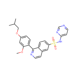 COc1cc(OCC(C)C)ccc1-c1nccc2cc(S(=O)(=O)Nc3ccncn3)ccc12 ZINC000225056382