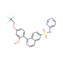 COc1cc(OCC(F)(F)F)ccc1-c1nccc2cc(S(=O)(=O)Nc3ccncn3)ccc12 ZINC000215513651