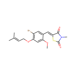 COc1cc(OCC=C(C)C)c(Br)cc1/C=C1\SC(=O)N(C)C1=O ZINC000299838539