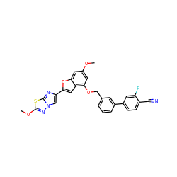 COc1cc(OCc2cccc(-c3ccc(C#N)c(F)c3)c2)c2cc(-c3cn4nc(OC)sc4n3)oc2c1 ZINC000205762848