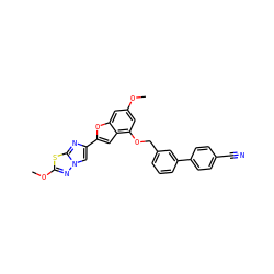 COc1cc(OCc2cccc(-c3ccc(C#N)cc3)c2)c2cc(-c3cn4nc(OC)sc4n3)oc2c1 ZINC000653671934