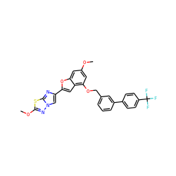 COc1cc(OCc2cccc(-c3ccc(C(F)(F)F)cc3)c2)c2cc(-c3cn4nc(OC)sc4n3)oc2c1 ZINC000653664897