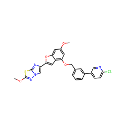 COc1cc(OCc2cccc(-c3ccc(Cl)nc3)c2)c2cc(-c3cn4nc(OC)sc4n3)oc2c1 ZINC000144518784