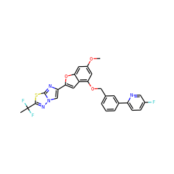 COc1cc(OCc2cccc(-c3ccc(F)cn3)c2)c2cc(-c3cn4nc(C(C)(F)F)sc4n3)oc2c1 ZINC000205695969