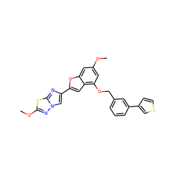 COc1cc(OCc2cccc(-c3ccsc3)c2)c2cc(-c3cn4nc(OC)sc4n3)oc2c1 ZINC000205749493