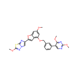 COc1cc(OCc2cccc(-c3cnc(OC)nc3OC)c2)c2cc(-c3cn4nc(OC)sc4n3)oc2c1 ZINC000205755884