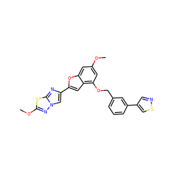 COc1cc(OCc2cccc(-c3cnsc3)c2)c2cc(-c3cn4nc(OC)sc4n3)oc2c1 ZINC000205670082