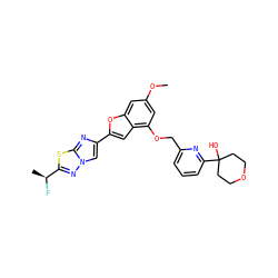 COc1cc(OCc2cccc(C3(O)CCOCC3)n2)c2cc(-c3cn4nc([C@H](C)F)sc4n3)oc2c1 ZINC000205737162