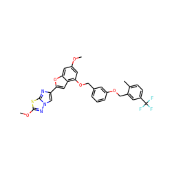 COc1cc(OCc2cccc(OCc3cc(C(F)(F)F)ccc3C)c2)c2cc(-c3cn4nc(OC)sc4n3)oc2c1 ZINC000653673707