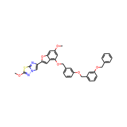 COc1cc(OCc2cccc(OCc3cccc(OCc4ccccc4)c3)c2)c2cc(-c3cn4nc(OC)sc4n3)oc2c1 ZINC000653686462