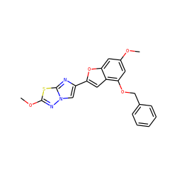 COc1cc(OCc2ccccc2)c2cc(-c3cn4nc(OC)sc4n3)oc2c1 ZINC000205914071