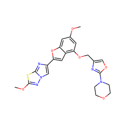 COc1cc(OCc2coc(N3CCOCC3)n2)c2cc(-c3cn4nc(OC)sc4n3)oc2c1 ZINC000205696066