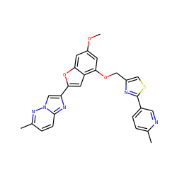 COc1cc(OCc2csc(-c3ccc(C)nc3)n2)c2cc(-c3cn4nc(C)ccc4n3)oc2c1 ZINC000653666171