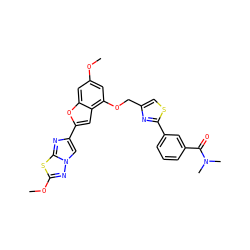 COc1cc(OCc2csc(-c3cccc(C(=O)N(C)C)c3)n2)c2cc(-c3cn4nc(OC)sc4n3)oc2c1 ZINC000653680383