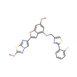 COc1cc(OCc2csc(-c3ccccc3F)n2)c2cc(-c3cn4nc(OC)sc4n3)oc2c1 ZINC000143145418