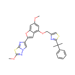 COc1cc(OCc2csc(C(C)(C)c3ccccc3)n2)c2cc(-c3cn4nc(OC)sc4n3)oc2c1 ZINC000223023980