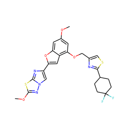 COc1cc(OCc2csc(C3CCC(F)(F)CC3)n2)c2cc(-c3cn4nc(OC)sc4n3)oc2c1 ZINC000205721961
