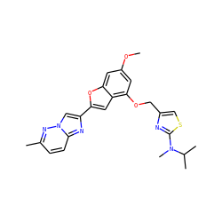 COc1cc(OCc2csc(N(C)C(C)C)n2)c2cc(-c3cn4nc(C)ccc4n3)oc2c1 ZINC000653668350