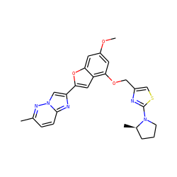 COc1cc(OCc2csc(N3CCC[C@H]3C)n2)c2cc(-c3cn4nc(C)ccc4n3)oc2c1 ZINC000653665237