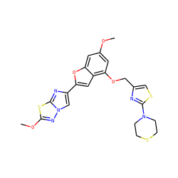 COc1cc(OCc2csc(N3CCSCC3)n2)c2cc(-c3cn4nc(OC)sc4n3)oc2c1 ZINC000653664898