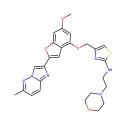 COc1cc(OCc2csc(NCCN3CCOCC3)n2)c2cc(-c3cn4nc(C)ccc4n3)oc2c1 ZINC000653685717