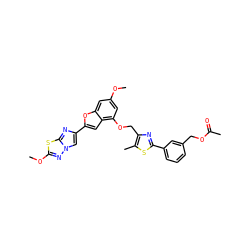 COc1cc(OCc2nc(-c3cccc(COC(C)=O)c3)sc2C)c2cc(-c3cn4nc(OC)sc4n3)oc2c1 ZINC000653675512