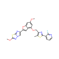 COc1cc(OCc2nc(-c3cccnc3F)sc2C)c2cc(-c3cn4nc(OC)sc4n3)oc2c1 ZINC000653675505