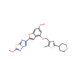 COc1cc(OCc2nc(C3CCOCC3)sc2C)c2cc(-c3cn4nc(OC)sc4n3)oc2c1 ZINC000205696046