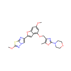 COc1cc(OCc2nc(N3CCOCC3)oc2C)c2cc(-c3cn4nc(OC)sc4n3)oc2c1 ZINC000143240662