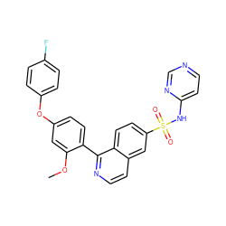 COc1cc(Oc2ccc(F)cc2)ccc1-c1nccc2cc(S(=O)(=O)Nc3ccncn3)ccc12 ZINC000215518972