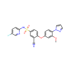 COc1cc(Oc2ccc(S(=O)(=O)Nc3ccc(F)cn3)cc2C#N)ccc1-n1cccn1 ZINC000095585624
