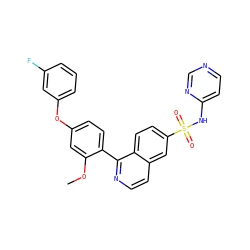 COc1cc(Oc2cccc(F)c2)ccc1-c1nccc2cc(S(=O)(=O)Nc3ccncn3)ccc12 ZINC000215519046