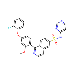 COc1cc(Oc2ccccc2F)ccc1-c1nccc2cc(S(=O)(=O)Nc3ccncn3)ccc12 ZINC000225122583