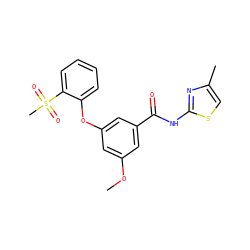COc1cc(Oc2ccccc2S(C)(=O)=O)cc(C(=O)Nc2nc(C)cs2)c1 ZINC000040897602