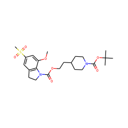 COc1cc(S(C)(=O)=O)cc2c1N(C(=O)OCCC1CCN(C(=O)OC(C)(C)C)CC1)CC2 ZINC000103259819