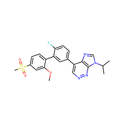 COc1cc(S(C)(=O)=O)ccc1-c1cc(-c2cnnc3c2ncn3C(C)C)ccc1F ZINC000150120861
