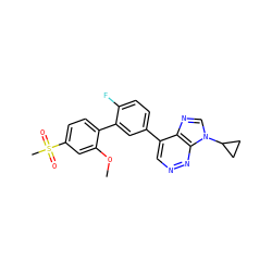 COc1cc(S(C)(=O)=O)ccc1-c1cc(-c2cnnc3c2ncn3C2CC2)ccc1F ZINC000149986236