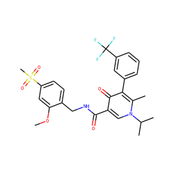 COc1cc(S(C)(=O)=O)ccc1CNC(=O)c1cn(C(C)C)c(C)c(-c2cccc(C(F)(F)F)c2)c1=O ZINC000148774347