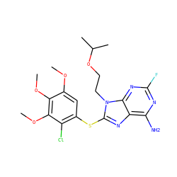 COc1cc(Sc2nc3c(N)nc(F)nc3n2CCOC(C)C)c(Cl)c(OC)c1OC ZINC000013642804