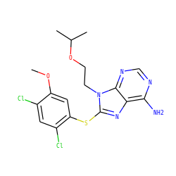 COc1cc(Sc2nc3c(N)ncnc3n2CCOC(C)C)c(Cl)cc1Cl ZINC000013642810