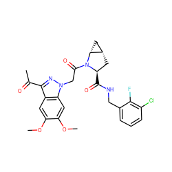 COc1cc2c(C(C)=O)nn(CC(=O)N3[C@H](C(=O)NCc4cccc(Cl)c4F)C[C@H]4C[C@H]43)c2cc1OC ZINC000143849141