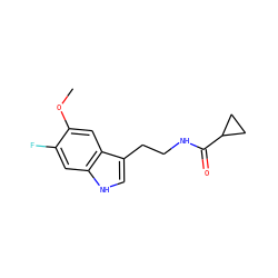 COc1cc2c(CCNC(=O)C3CC3)c[nH]c2cc1F ZINC000000008255