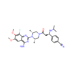 COc1cc2c(N)nc(N3[C@@H](C)CN(C(=O)C[C@@H](NC(C)C)c4ccc(C#N)cc4)C[C@H]3C)nc2c(F)c1OC ZINC001772623914