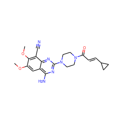 COc1cc2c(N)nc(N3CCN(C(=O)/C=C/C4CC4)CC3)nc2c(C#N)c1OC ZINC000210863906