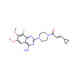 COc1cc2c(N)nc(N3CCN(C(=O)/C=C/C4CC4)CC3)nc2c(Cl)c1OC ZINC001772637677